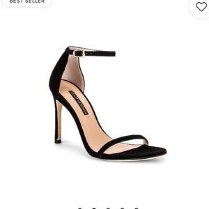 Beautiful black SUEDE Stuart Weitzman Nudistsong heel  Sandal.